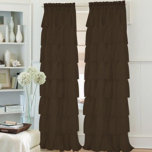 SILLY ITEM'S 8PC GYPSY CHIC RUFFLED LAYERED CRUSHED VOILE SHEER WINDOW CURTAIN DRAPE PANEL IN 50X95" IN ESPRESSO