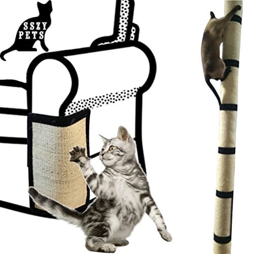 Cat Scratching Mat With Catnip Cat Toy Set, Cat Scratch Protector for Couch, Chair, Desk Legs, Cat Scratcher Replacement for Cat Tree, Cat Scratching Post, Natural Sisal Mat with Strong Velcro