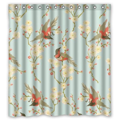 66"(W) x 72"(H) 100% Polyester Bird ang Blooms Fashion Trend Shower Curtain,Bathroom Curtain