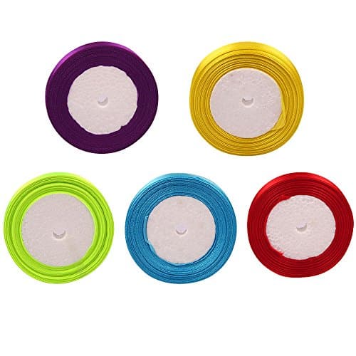Jaeske Poly Satin Ribbon 1.5 cm Width 25 Yards Per Roll Multi Color Ribbon Packs Total 125 Yards