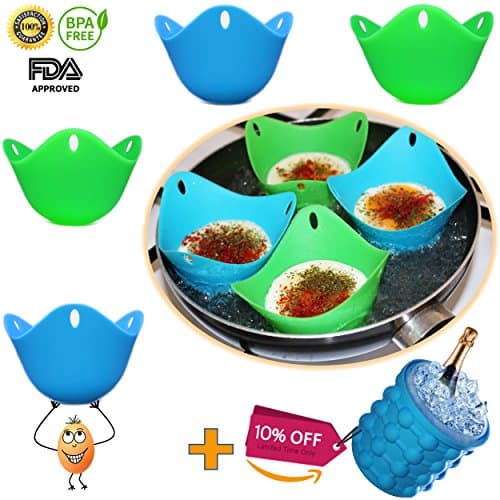 Egg Poacher – Silicone Egg Poaching Cups - Egg Cooker - For Microwave and Stovetop Egg Cooking – Non Stick – BPA Free – Pack of 4 by Kitchby