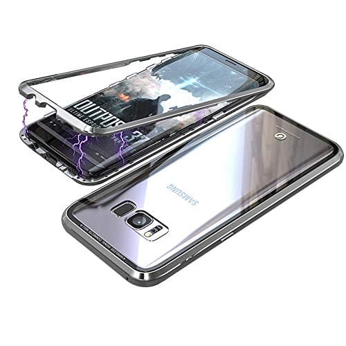 Magnetic Adsorption Case for Samsung Galaxy Note 8 Case Luxury Shockproof Metal Bumper+Transparent Tempered Glass for Samsung Galaxy Note 8 Phone Cover Case Protective Case Shell (Sliver+Sliver)