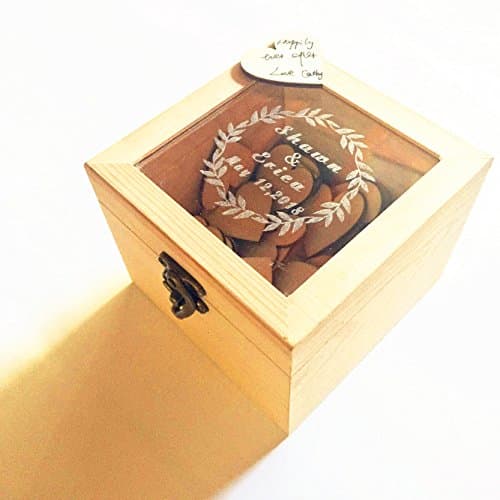 Rustic Wedding Guestbook, Custom Wooden Keepsake Box, Personalized Guest Book with 100pcs Hearts