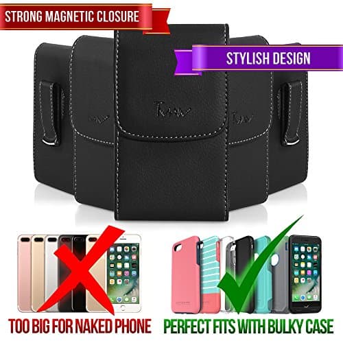 Leather Vertical XLarge Oversize Belt Clip Case Pouch Holster for Microsoft Lumia 550 [PERFECT FITS WITH MAXBOOST BATTERY CASE ON IT ]