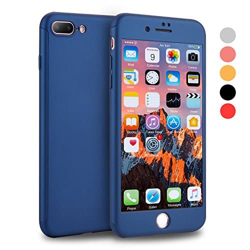 iPhone 8 Plus Case, VANSIN 360 Full Body Protection Hard Slim Case Coated Non Slip Matte Surface with Tempered Glass Screen Protector for Apple iPhone 8 Plus Only (5.5-inch) - (Navy Blue)