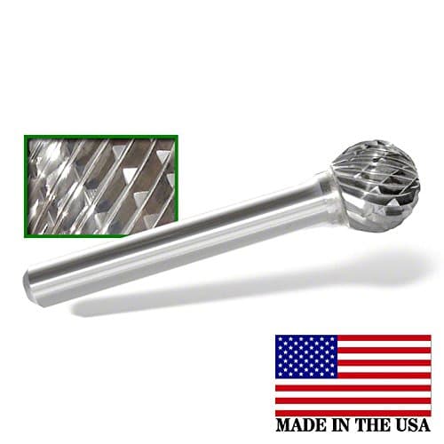 SD-3D Ball Shape End Tungsten Carbide Burr - Double Cut - Made in USA