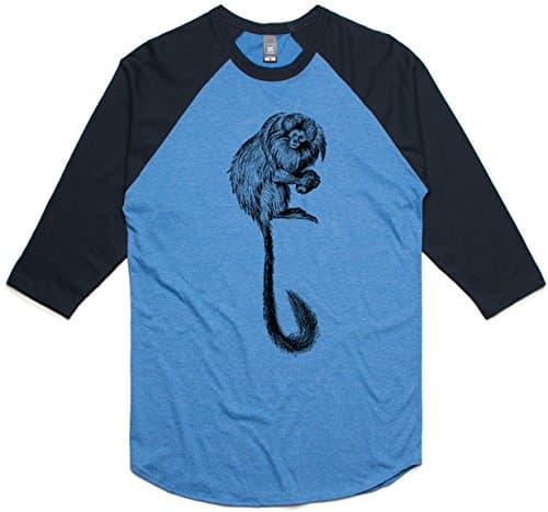 theIndie Long Haired Monkey (Black) 3/4-Sleeve Raglan Baseball T-Shirt, Arctic Marle / Navy, M