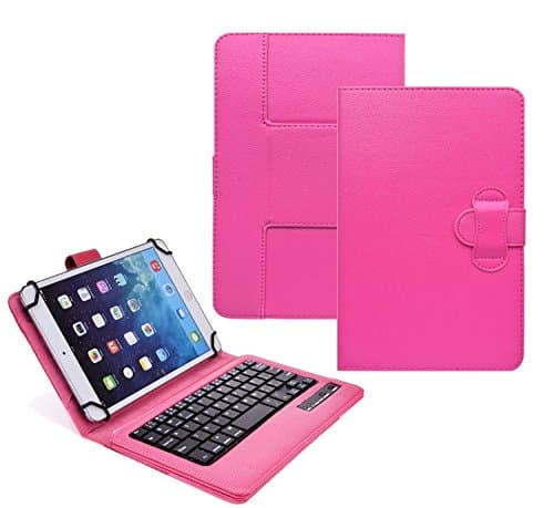 Tsmine Acer One 10 (S1002) 10.1" Keyboard Case - Universal 2-in-1 Detachable Wireless keyboard [QWERTY] w/Folio Leather Case Stand Cover [NOT include Tablet], Hot Pink