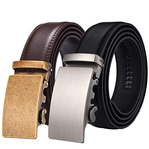 Xhtang Men's Solid Buckle with Automatic Ratchet Leather Belt 35mm Wide 1 3/8"