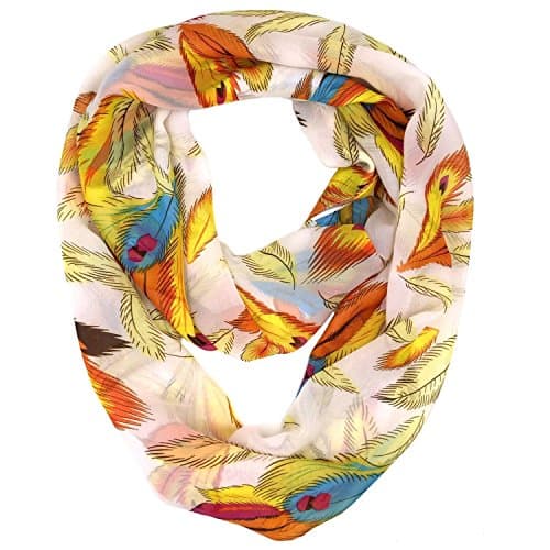 StellarChic Premium Women's Sheer Soft Cloth Infinity Loop Scarf (Feather in cream)