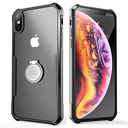 iPhone Xs Max Clear Case, Ultra-Slim iPhone Xs Max Case Tempered Screen Protector(as Gifts) Ring Holder Stand Compatible Magnetic Car Mount Cover Case Apple iPhone Xs Max (2018) 6.5 inch