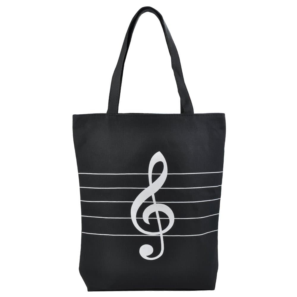 PUNK Music High Note Treble Clef Pattern Cotton Handbag Shopper Grocery Bags Kids Students Reusable Tote Carrying Books Snacks Food Lunch Dinner Box 40.5x36.5x9cm (Black)