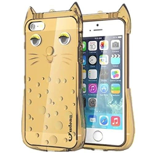 Cute Cat Case for iPhone 5S, Arroker Transparent Cat Design Women Girly Popular Rubber Soft TPU Back Cover for iPhone 5 / iPhone 5S/ iPhone SE (Gold)