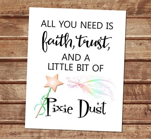 All You Need Is Faith, Trust, And A Little Pixie Dust - J. M. Barrie, Peter Pan Quote Art Print, Whimsical Fairy Wand Wall Art, Unframed Print, 8"x10" Art Print