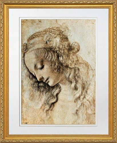 Woman's Head in Profile by Leonardo da Vinci. Framed Art Print Poster. Custom Made Real Wood Traditional Gold Frame (18 1/8 x 22 1/8)
