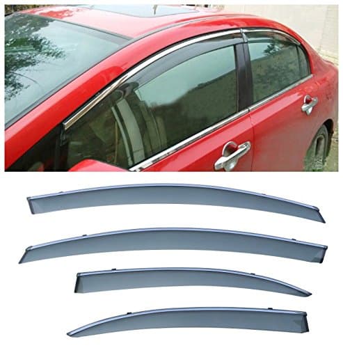 LEOZO 4pc Chrome Trim Sun/Rain Guard Vent Shade Window Visors Fit 06-11 Civic Sedan