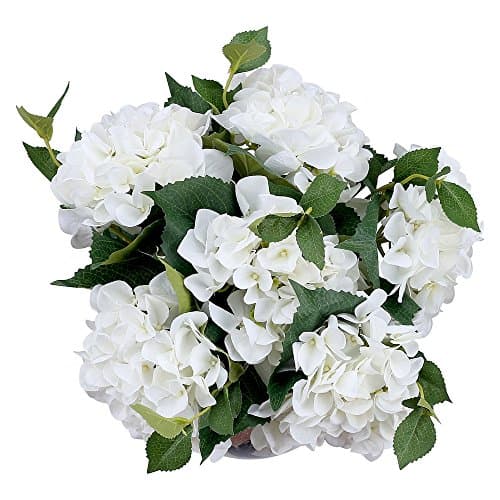 4pcs White Hydrangea Flower Fabric Real Touch for Wedding Bouquet Floral Arrangement Home Hotel Ornament Party Décor - Long Stemmed - PF115