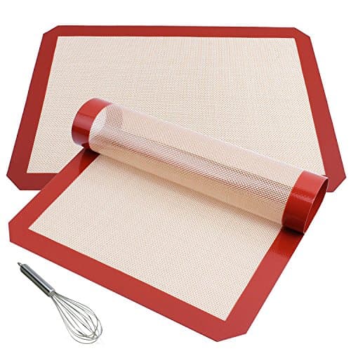 Supercope-Non-Stick Silicone Baking Mat (Thick &amp; Large 11 5/8" x 16 1/2") with Free Whisk for Bake Pans Cake Cookie Baking Dough Pizza Pie