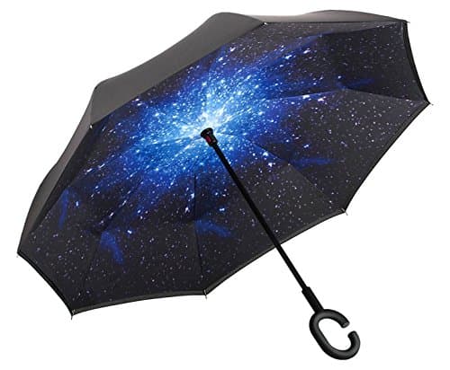 WENXIN Double Layer Inverted Umbrella with UV Protection, C-Hook Reverse Folding Umbrella, Wind-Proof for Hands Free for Car Use/Golf, Large, Bright Stars