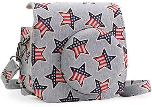 Durac Instant Camera Cotton Canvas Case for Fujifilm Instax Mini 8/ 8+ Instant Film Camera w/Removable Strap - Star