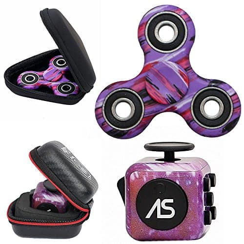 Abesons Fidget Spinner + Fidget Cube Toy With Case Best Stress Reducer Relieves ADD, ADHD, Anxiety, Autism and Boredom Ceramic Cube Bearing For Kids &amp; Adults Premium Quality Bundle (Grape Camouflage)