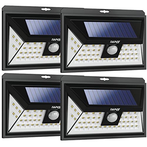 Solar Outdoor Patio Deck Lights 48 LED - Outside Motion Sensor Security Sun Powered Lighting For Yard, Backyard, Pathway, &amp; Driveway | Wide Angle