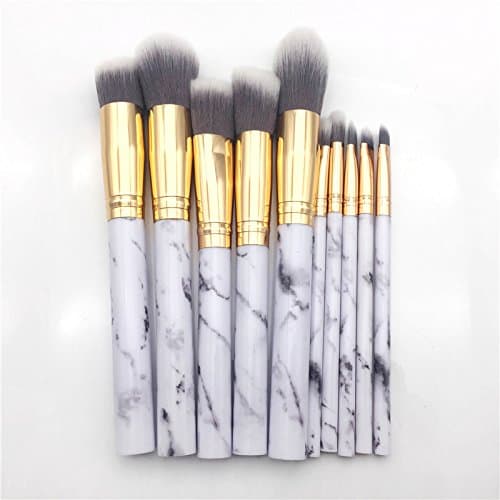 QiHorr TM 10pcs professional makeup brushes set marble handle foundation kabuki powder blush eyebrow eyeshadow brush beauty cosmetic tool