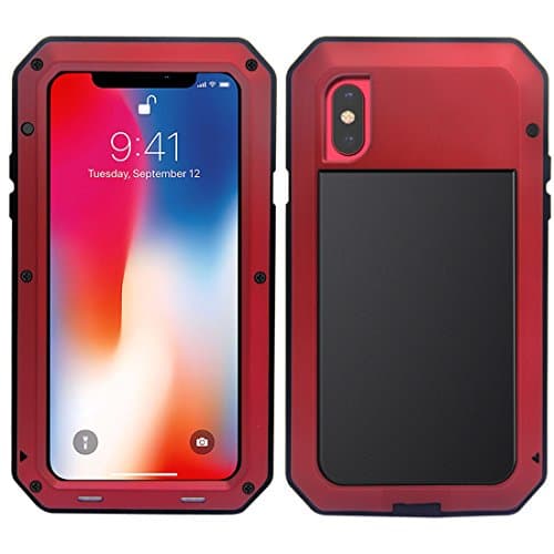 iPhone X Case, MRSMR Heavy Duty 360 Protective Cover Waterproof DustProof Shockproof Full Body Bumper Case with Built-in Screen Protector for iPhone X - Red