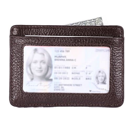 IVESIGN Slim Front Pocket Wallet RFID Blocking Credit Card Holder With ID Window (Brown)