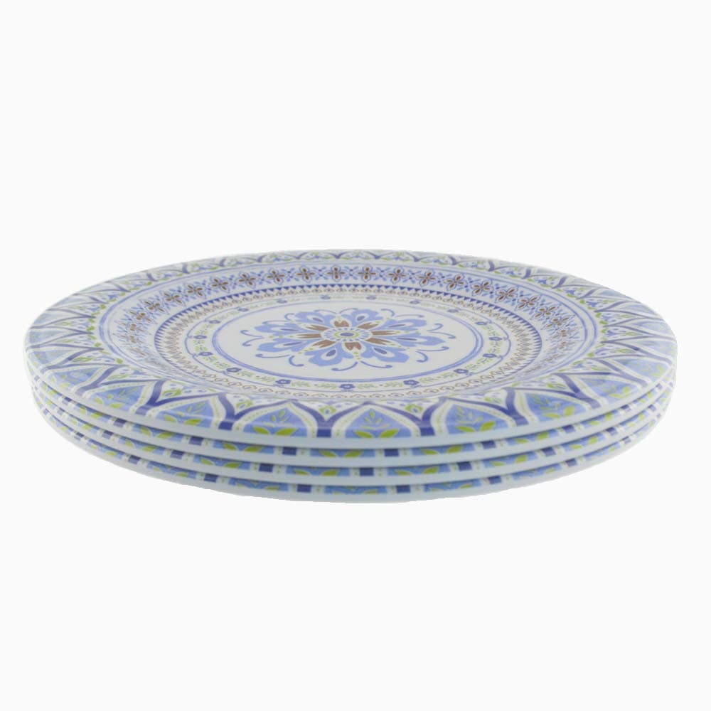 4-piece Melamine Dinnerware Sets of Gorgeous Pattern,11-inch Dinner Plate(Blue)