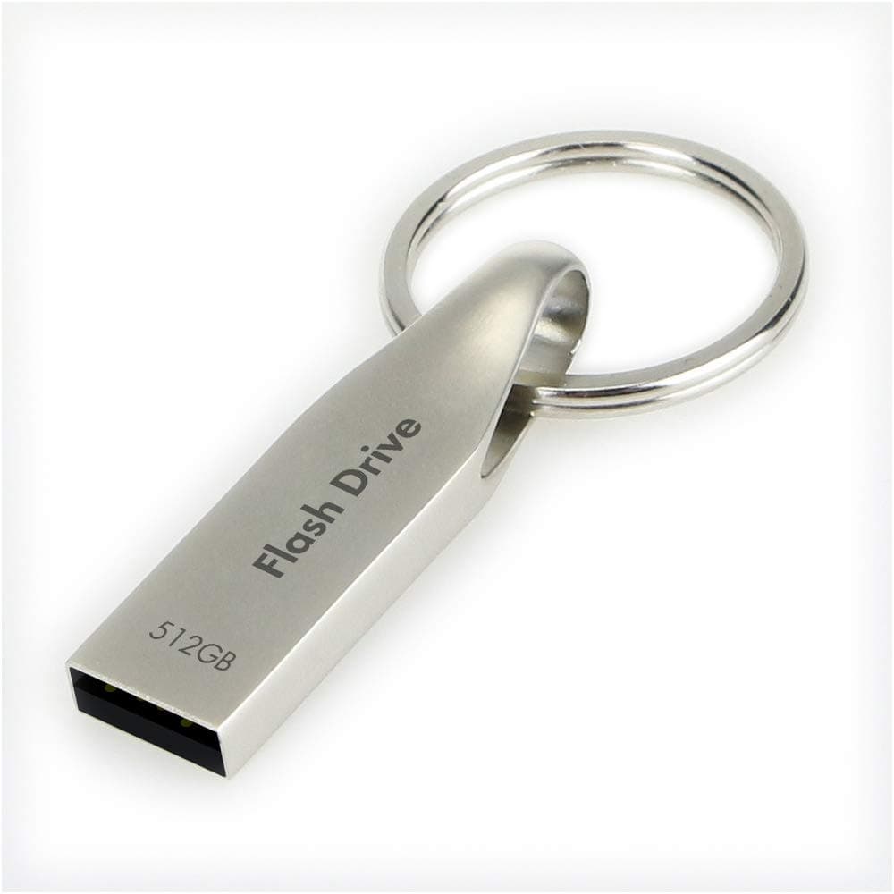 Metal USB Flash Drive 512 GB 2.0 - Silver with Key Ring