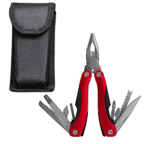 OATONE 15 in 1 MultiTool (HARDENED STEEL) Multi Purpose Pliers, Knife, Ruler, Cable Cutter, Needle Nose Pliers, Saw, File, Screwdrivers, and More! Carry Case Included! (RED)