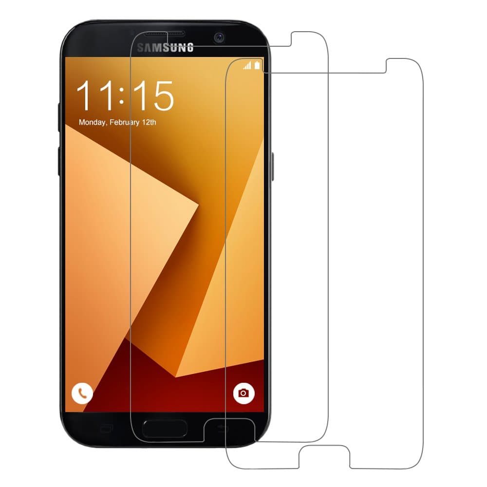 Samsung Galaxy A5 2017 Glass Screen Protector, POOPHUNS 2 Pack Tempered Glass Screen Protector Samsung Galaxy A5 2017, 3D Touch Compatible, 9H Hardness, One-push installation, Bubble free