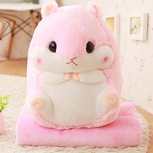 YJMO 2 in 1 Cute Comfortable Hamster Throw Pillow Cushion&amp;Blanket Plush Toy for Adults Baby (Pink)