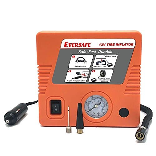 Eversafe Portable Air Compressor Pump, Auto Tire Inflator, Electric Tire Pump 12V 100 PSI with Safety Relief Valve for Car, Bicycle, RV and Other Inflatables