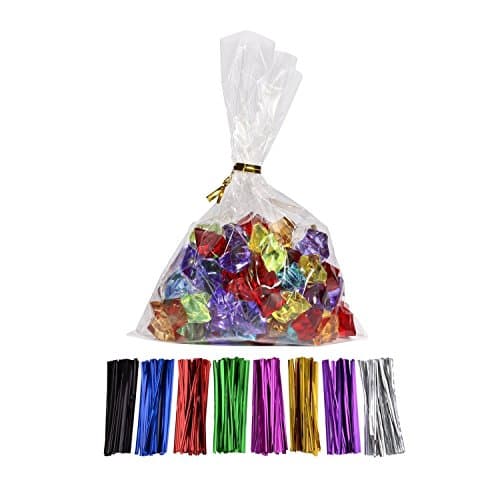 300 Pcs 9 in x 5 in(1.4mil.) Clear Flat Cello Cellophane Treat Bags Good for Bakery, Cookies, Candies ,Dessert with 5 color random Twist Ties!