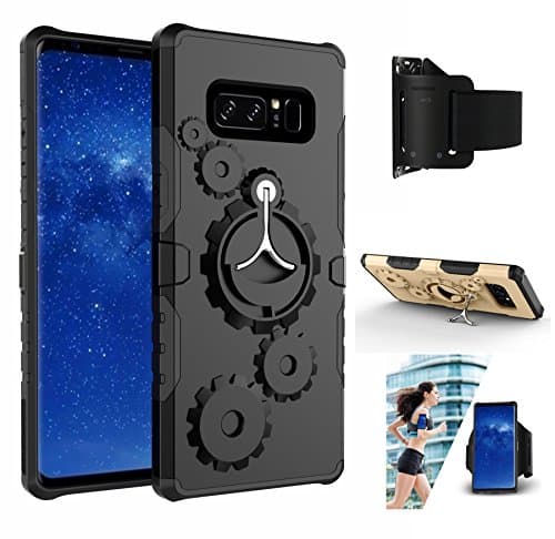 Galaxy Note 8 Case, Yitone Sport Running Armband Mechanical Gears Style Shockproof Drop Shatter Scratch Protection Rugged Stand Slim Thin Case with Arm Strap for Samsung Galaxy Note 8 (Black)