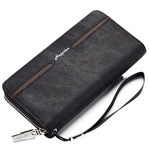 Men's Canvas Smartphone Wristlets Bag, Clutch Wallets Purses for iPhone 6S / 7 Plus / 8 Plus / X up to 6 Inches (Black)