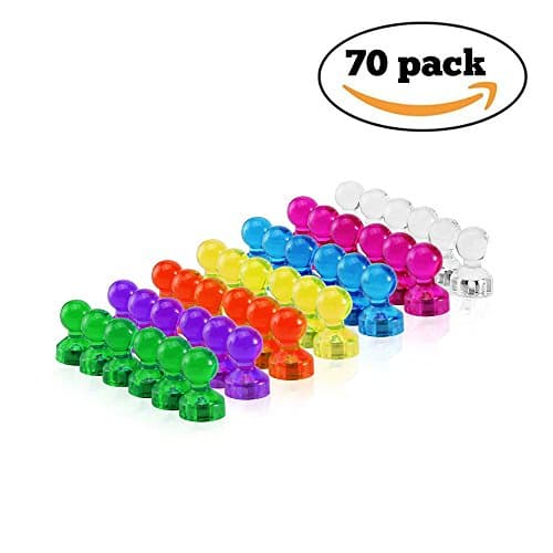 Strong Magnetic Push Pins, Raylife 70 Pack 7 Assorted Color Small Push Pin Magnets Perfect for Refrigerator, Whiteboard, Map and Calendar