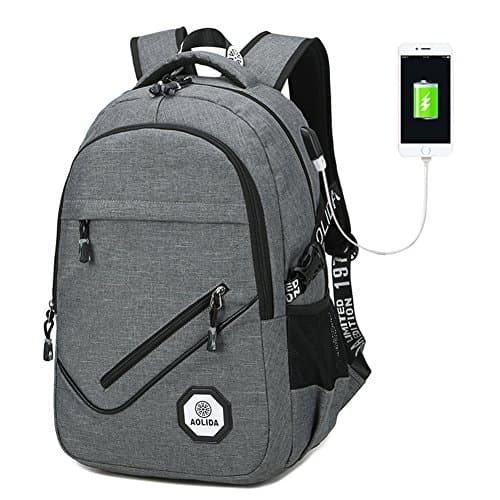 Laptop Backpack, 25L USB Charging Port Water Resistant Polyester School Bookbag for College Travel Backpack for 15.6-Inch Laptop and Notebook (gray)