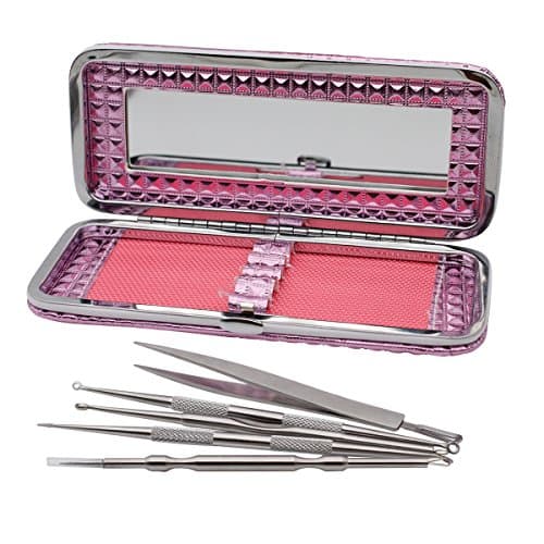 Blackhead and Pimple Remover Kit Comedone Extractor Tools - Scawing Premium Stainless Steel Acne Treatment, Pimple, Blackhead Extraction, Zit Remover, Facial Blemish Removal, and Whitehead (Rose Gold)