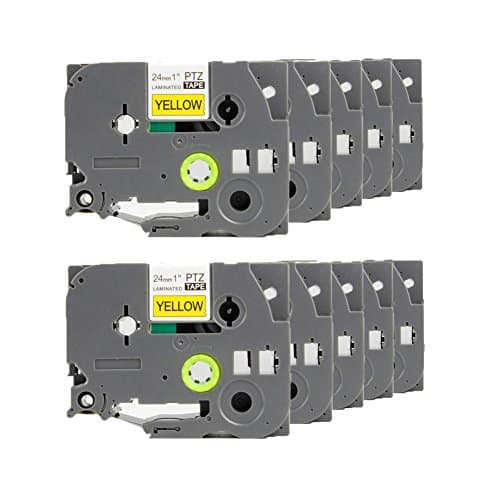 P PUTY 10-Pack Compatible Cassette Ribbons Laminated Label Tape TZ TZe-651 TZe651 Black on Yellow 24mm for Brother P-Touch Printer PT-1500PC PT-2700 PT-D600VP PT-P750W 8m