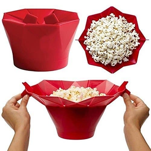 Silicone Microwave Magic Popcorn Maker，gloednApple Creative DIY Popcorn Container Healthy Cooking (Red)