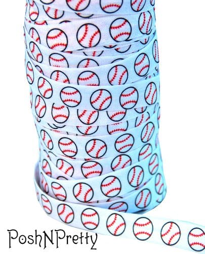 5 YARDS 5/8 inches Stretch Designer Print Fold Over Elastics FOE - Sports Baseball
