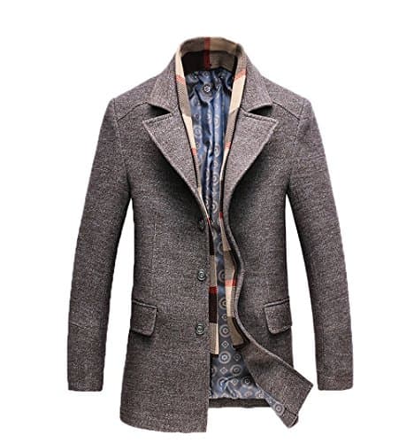 EORISH Men's Casual Solid Color Thick Trench Coat Single Breasted Long Trench Coat Men With Detachable Scarf(Brown, Medium)