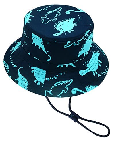 Kid's Bucket Hat Summer Sun Protection Adjusted Drawstring Strap Boys Fishman Cap With Dinosaur Pattern 2-3 Years Old