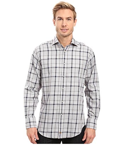Thomas Dean &amp; Co. Men's Long Sleeve Big Check Sport Shirt Grey Button-up Shirt MD