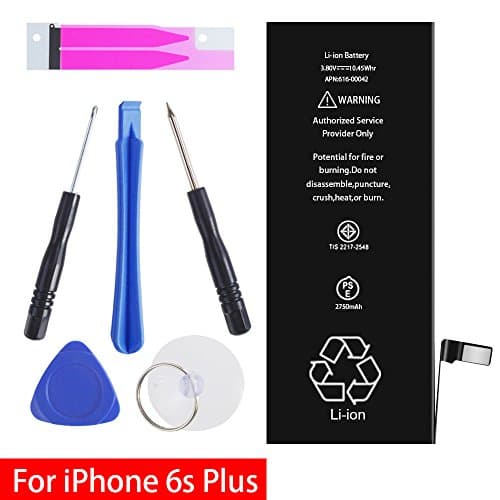 iPhone 6S Plus Battery Replacement Kit, Complete Repair Tools Kit &amp; Adhesive, High Capacity(2750mAh) Brand New Battery 0 Cycle - [12-Month Warranty]