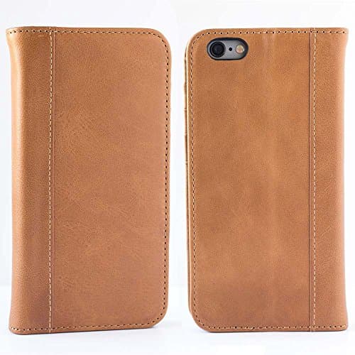 iPhone 6 Case, iPhone 6S Case by Cherry Tree Leather | Genuine Top-Grain Leather Wallet Case with 5 ID or Credit Card Slots, Stand, and Magnetic Closure | Luxury Style for Men and Women (Saddle Brown)