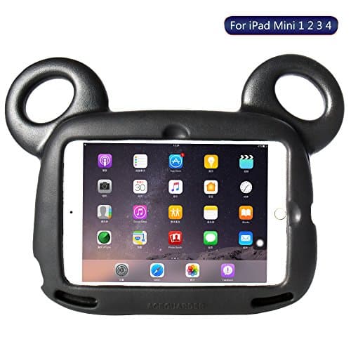 iPad mini 4 Case, iPad Mini Case, TRAVELLOR Kids Proof Impact Resistant Protective Cover Case with Stand- Cute Bear Design for iPad mini 1 2 3 4 (Black)
